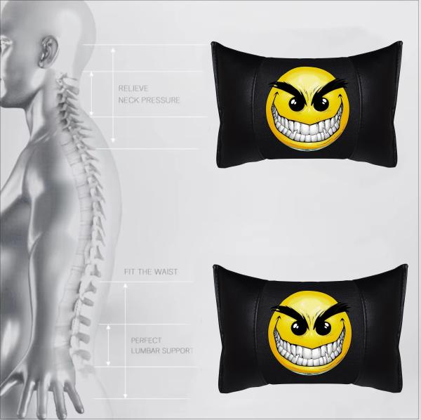 Auto Nackenkissen 20x30cm Nackenpolster Leder Schwarz mit Druck Design Smiley